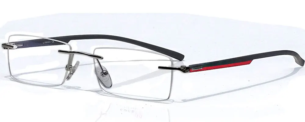 Black with red designer Rimless eyeglasses