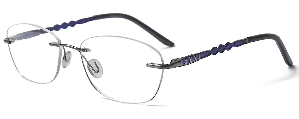 blue frameless eyeglasses